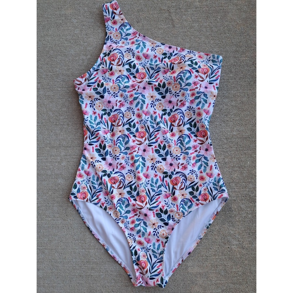 M‎ Women's Floral One Shoulder One-piece Swimsuit Size L